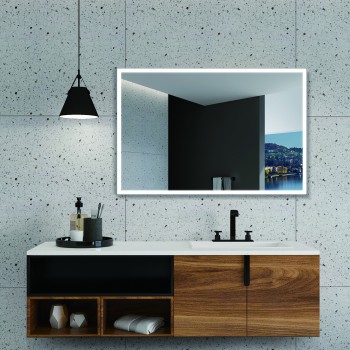 Espejo de baño cuadrado con luz led frontal y con  marco negro Serie Suiza