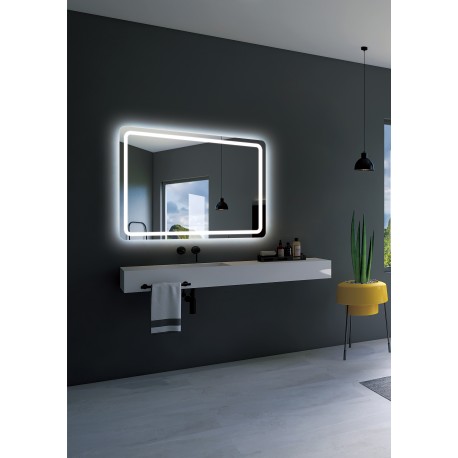 Espejo de baño con luz led frontal  y con cantos redondos Serie Grecia