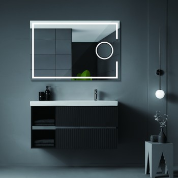 Espejo cuadrado de baño con luz luz triled frontal y con espejo de aumento  Serie Malta